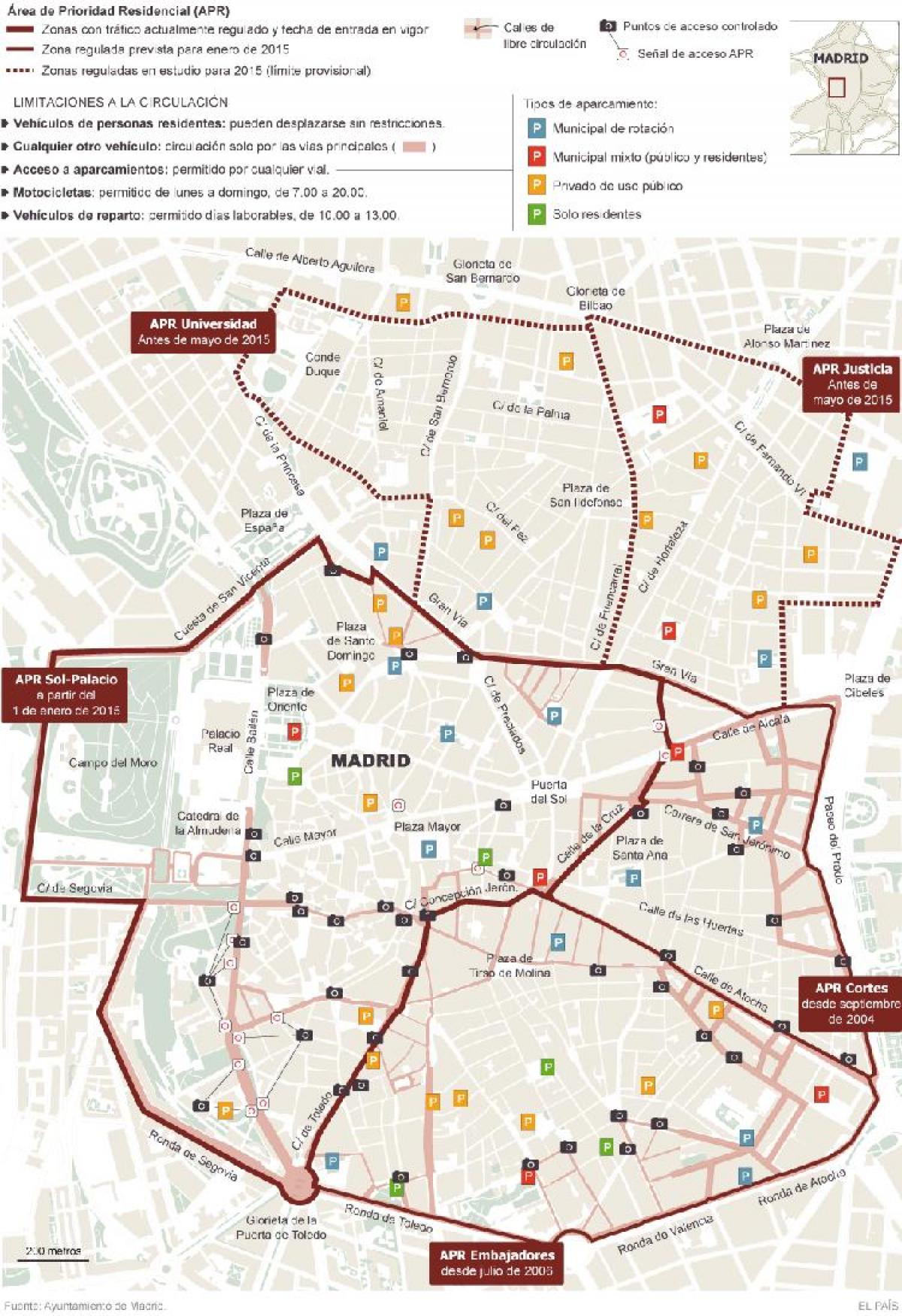 peta Madrid tempat letak kereta